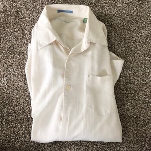 100% silk Tommy Bahama long sleeve button down shirt. Cream color. Size XL